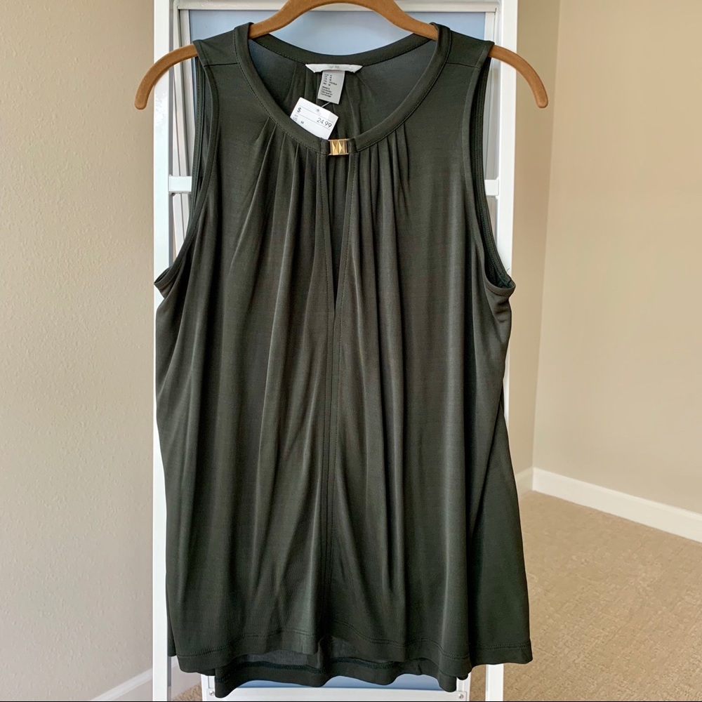 H&M Olive Green Sleeveless Keyhole Detail Blouse